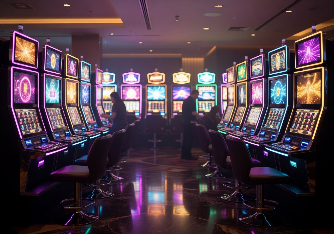 Glowing slot machines casino floor