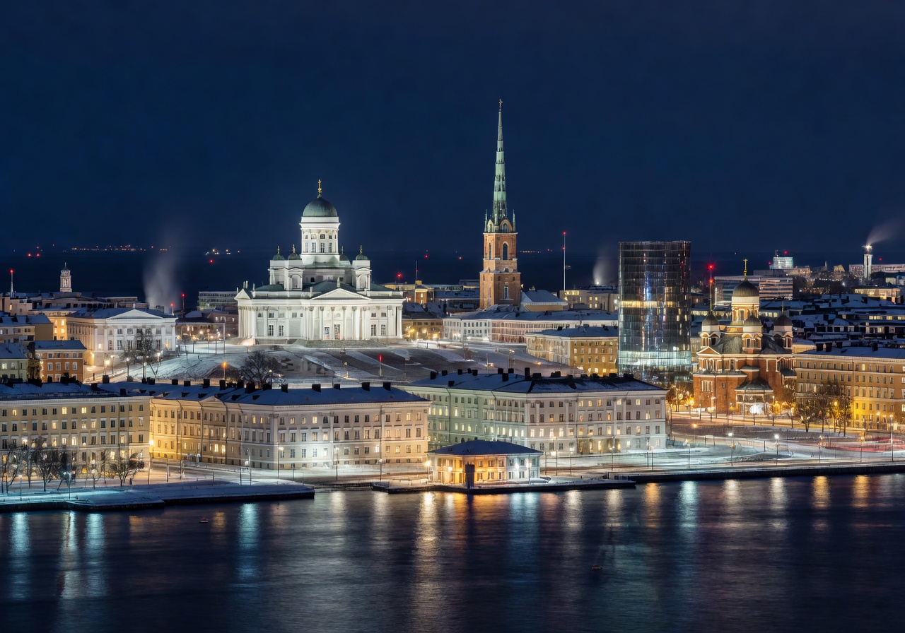 Helsinki skyline at night