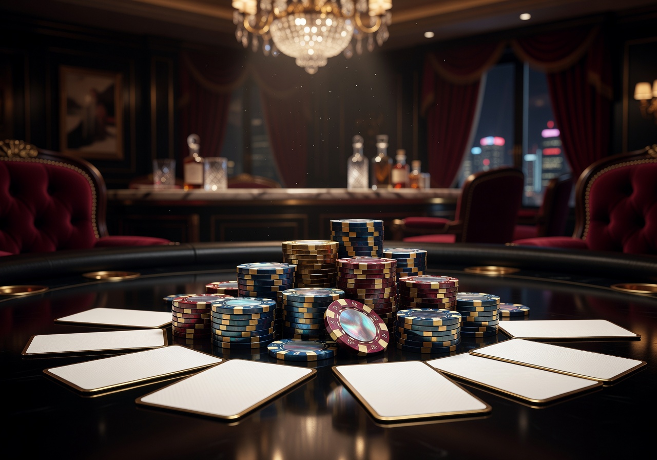High roller luxury casino chips and cards