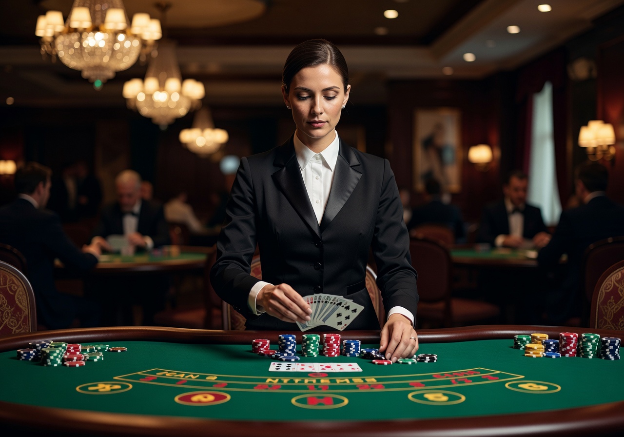 Live dealer casino table with croupier