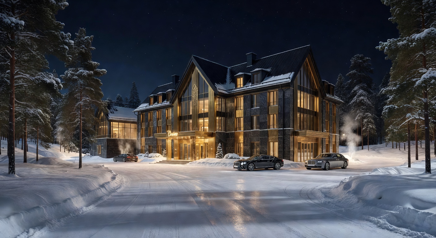 Luxury Finland casino hotel exterior at night