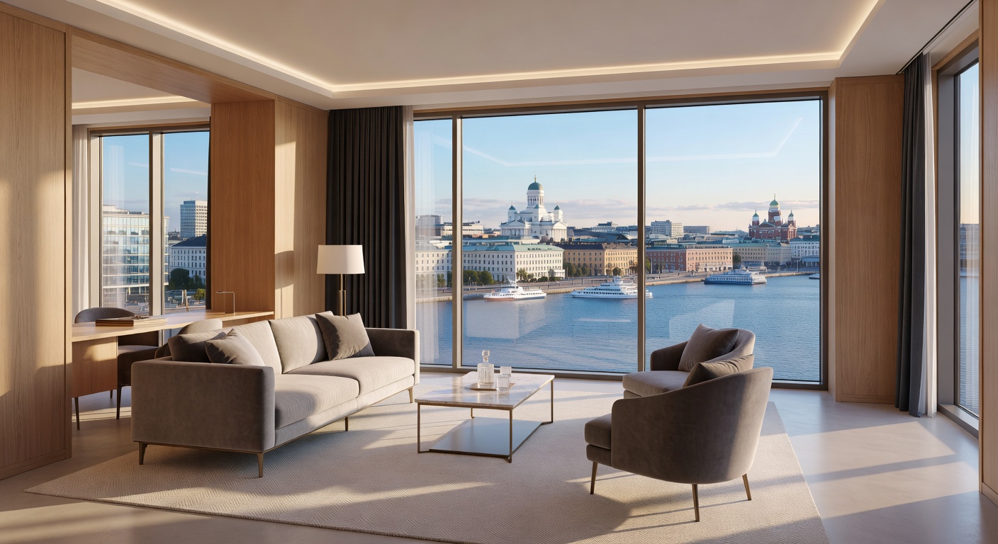 Luxury hotel suite with Helsinki view