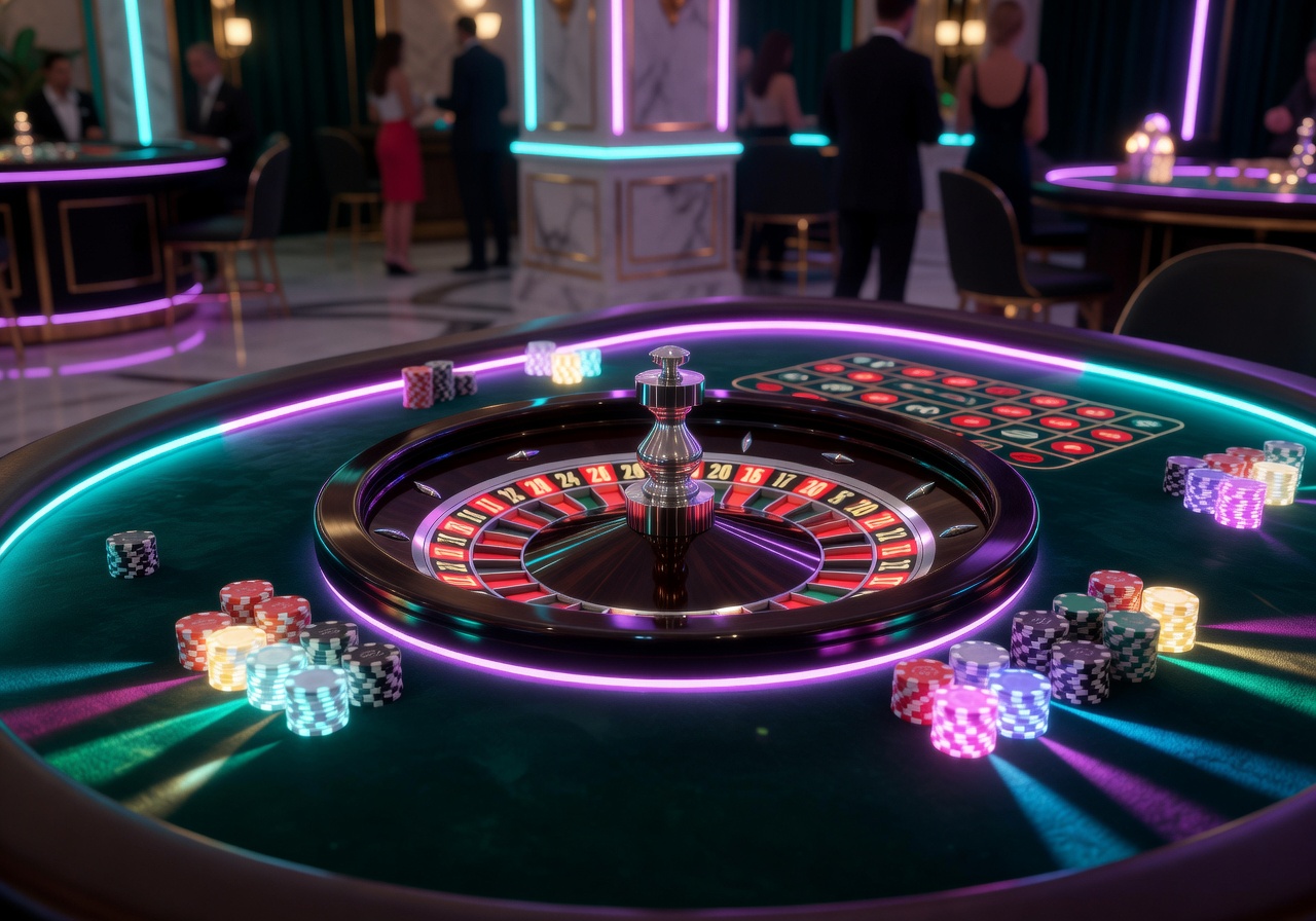 Roulette table neon glow casino
