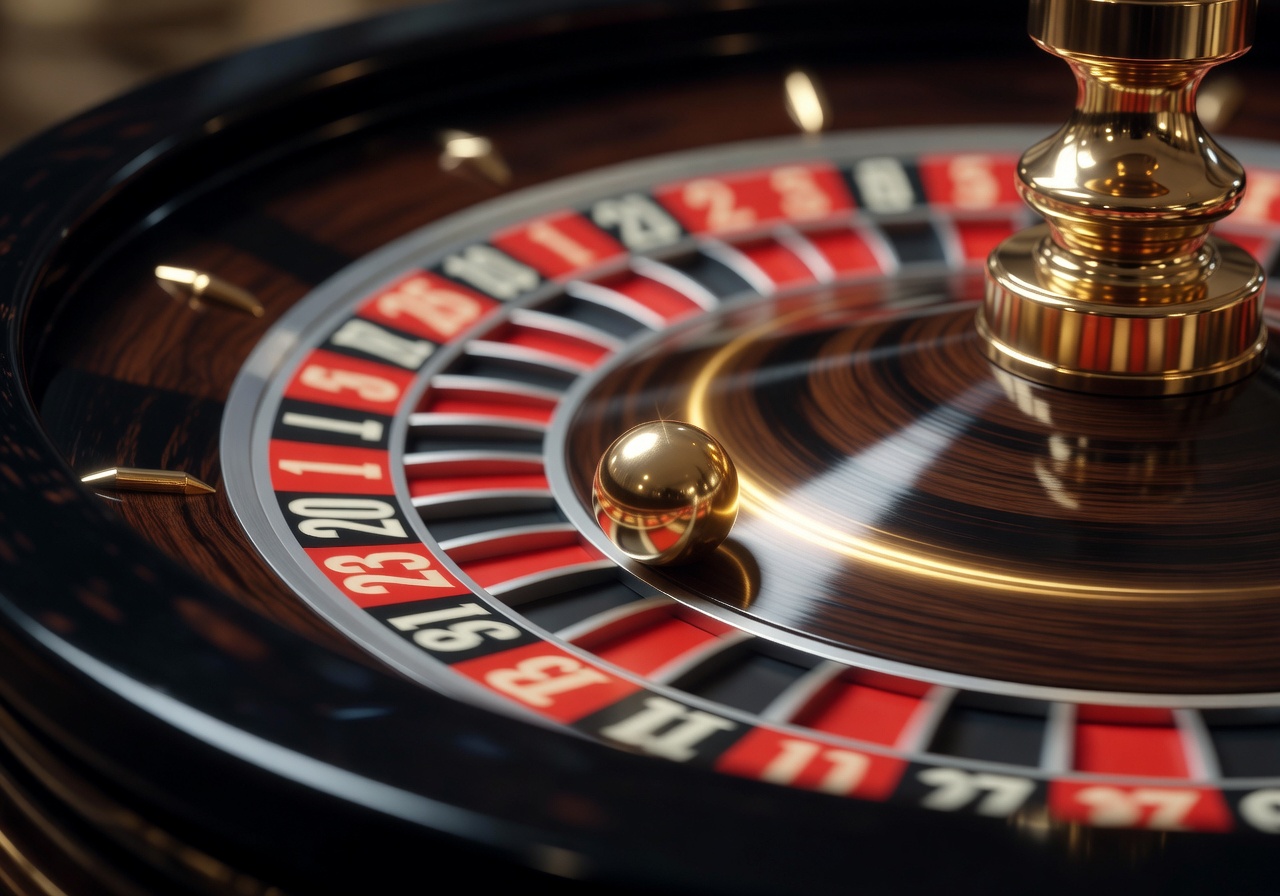 Roulette wheel with golden ball spinning
