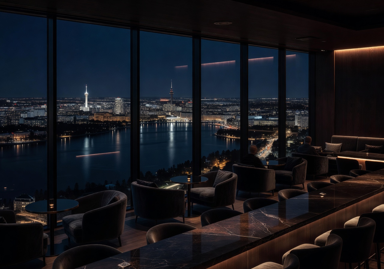 Tampere sky bar night view
